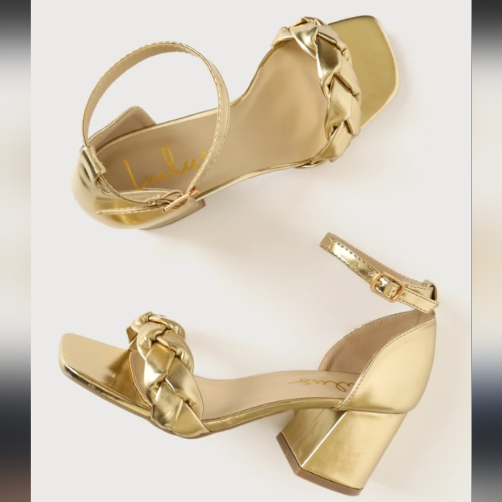 Lulu's Gold Braided Strap Block Heels